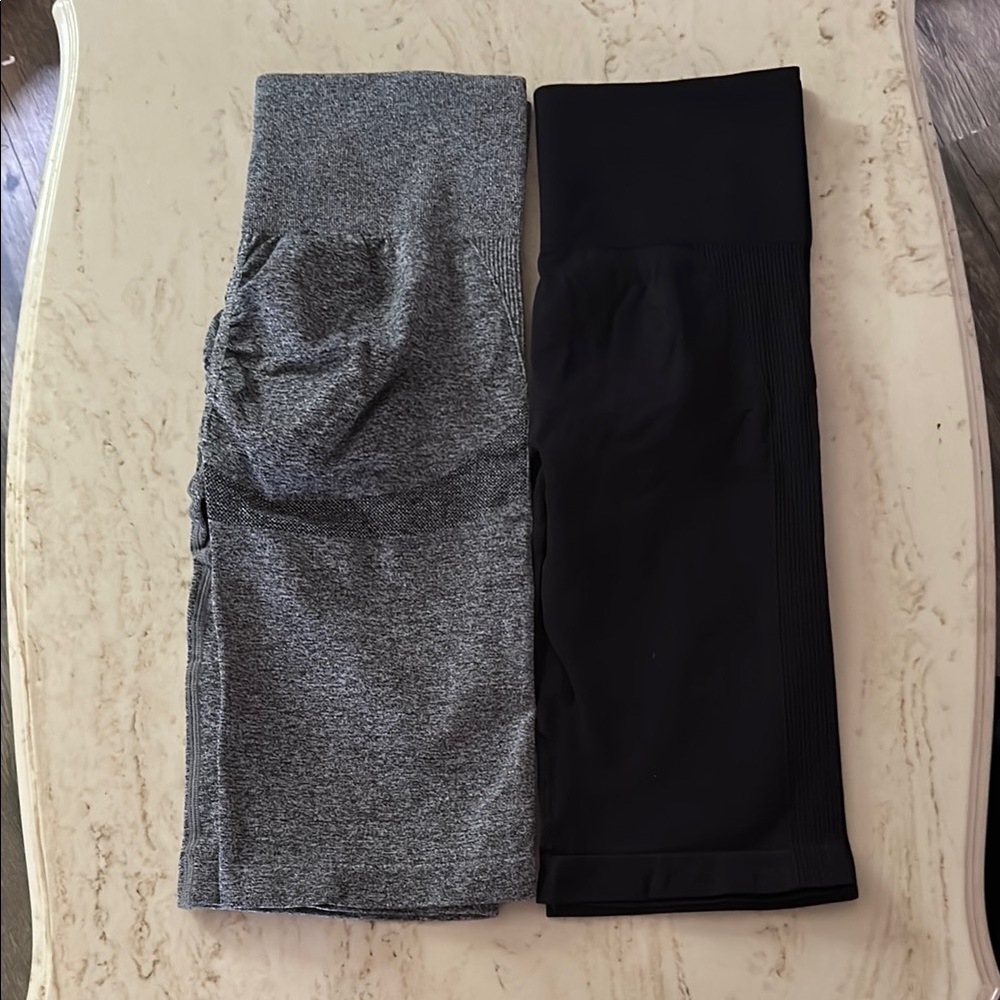 Black and Heather Gray High-Waisted Biker Shorts